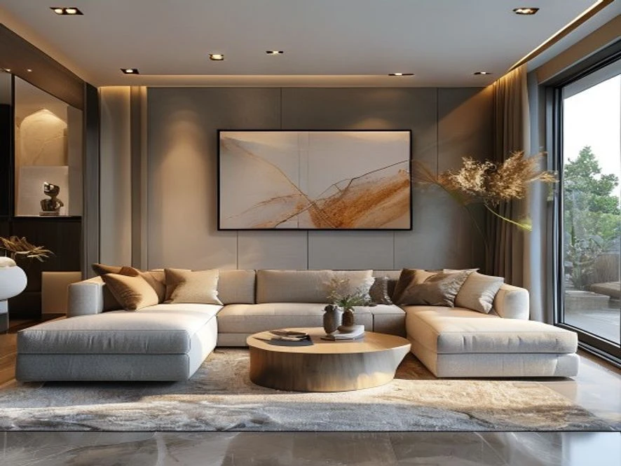 mẫu nội thất phòng khách 25m2 đẹp hiện đại với sofa góc