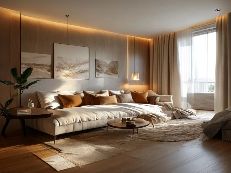 mẫu nội thất phòng khách 25m2 đẹp liền phòng ngủ