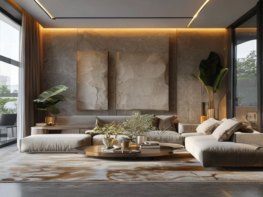 mẫu nội thất phòng khách 25m2 đẹp vật liệu thông minh