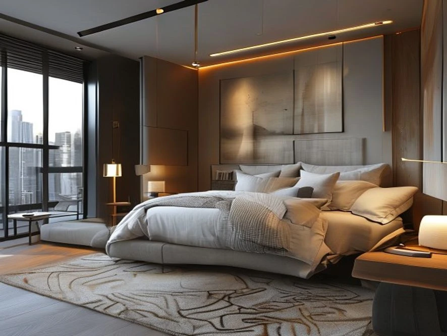 Mẫu nội thất phòng ngủ 12m2 kết hợp không gian sinh hoạt