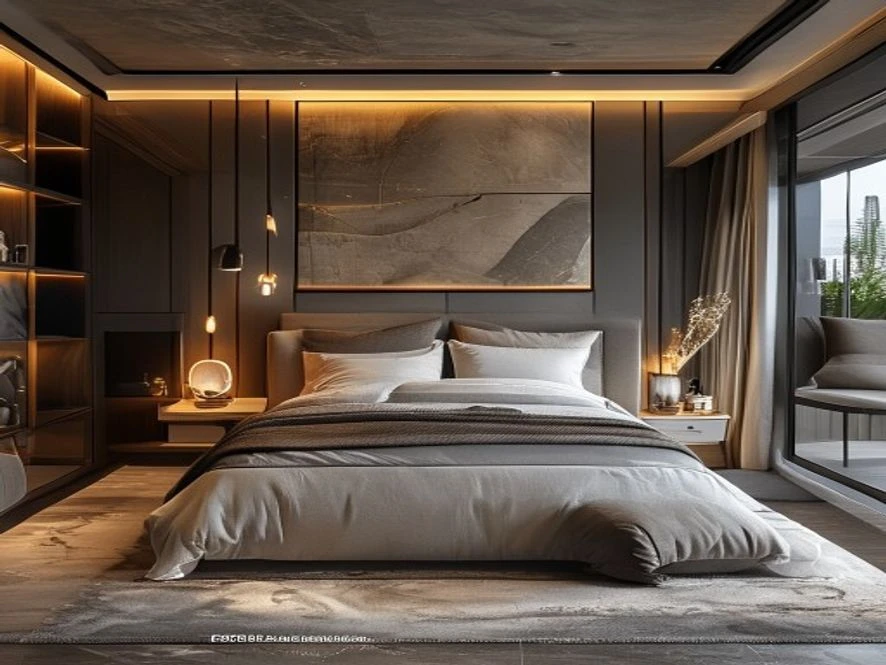 Mẫu nội thất phòng ngủ 12m2 phong cách Modern Luxury
