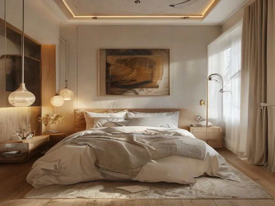 Mẫu nội thất phòng ngủ 20m2 phong cách Scandinavian ấm áp