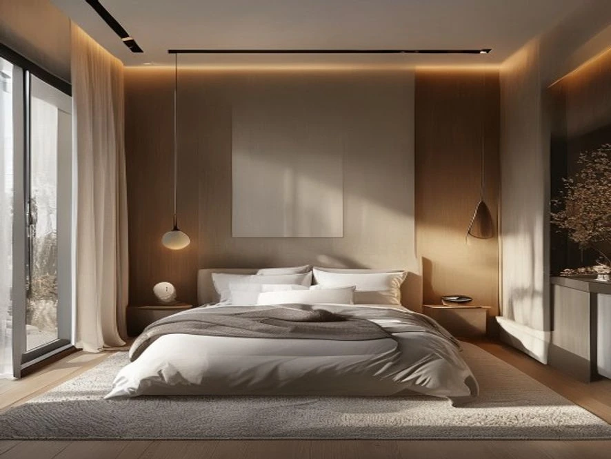 Mẫu nội thất phòng ngủ 25m2 phong cách hiện đại tối giản