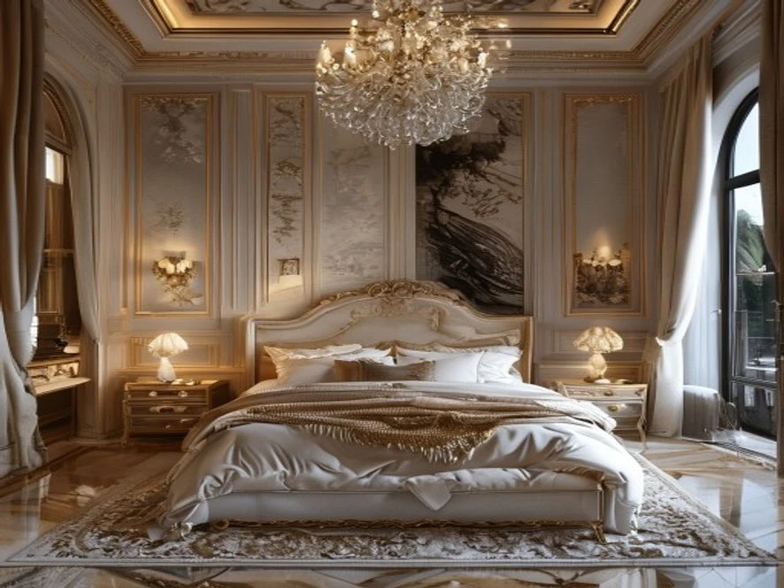 Mẫu nội thất phòng ngủ 25m2 phong cách tân cổ điển sang trọng