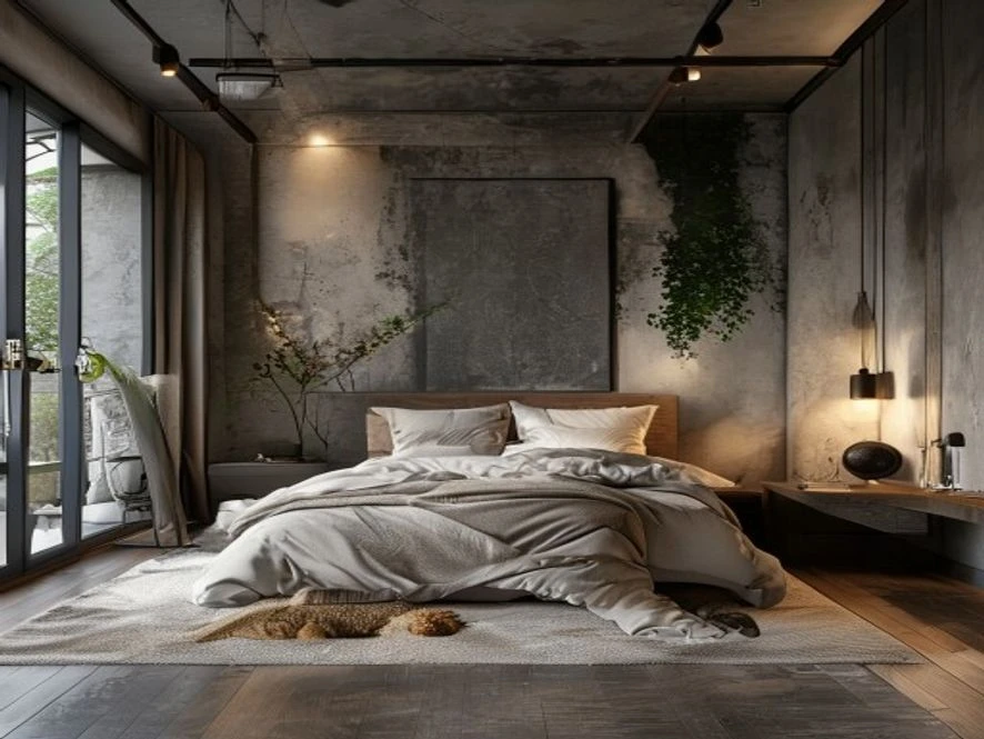mẫu nội thất phòng ngủ 30m2 đẹp phong cách Công nghiệp