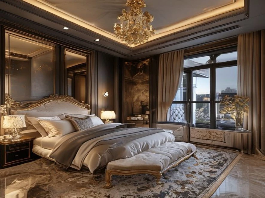 mẫu nội thất phòng ngủ 30m2 đẹp phong cách Luxury