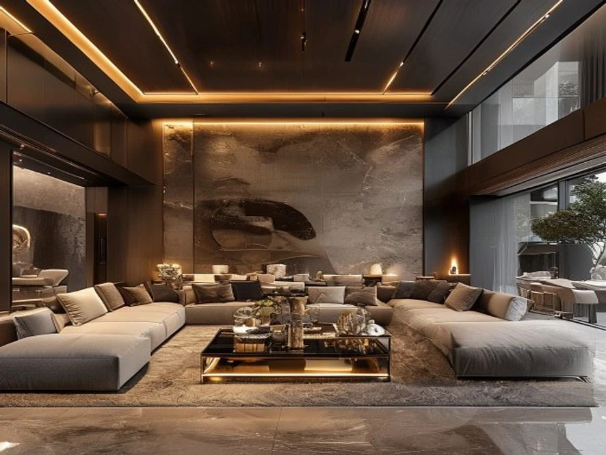 Mẫu thiết kế nội thất phòng khách 15m2 phong cách Modern Luxury sang trọng