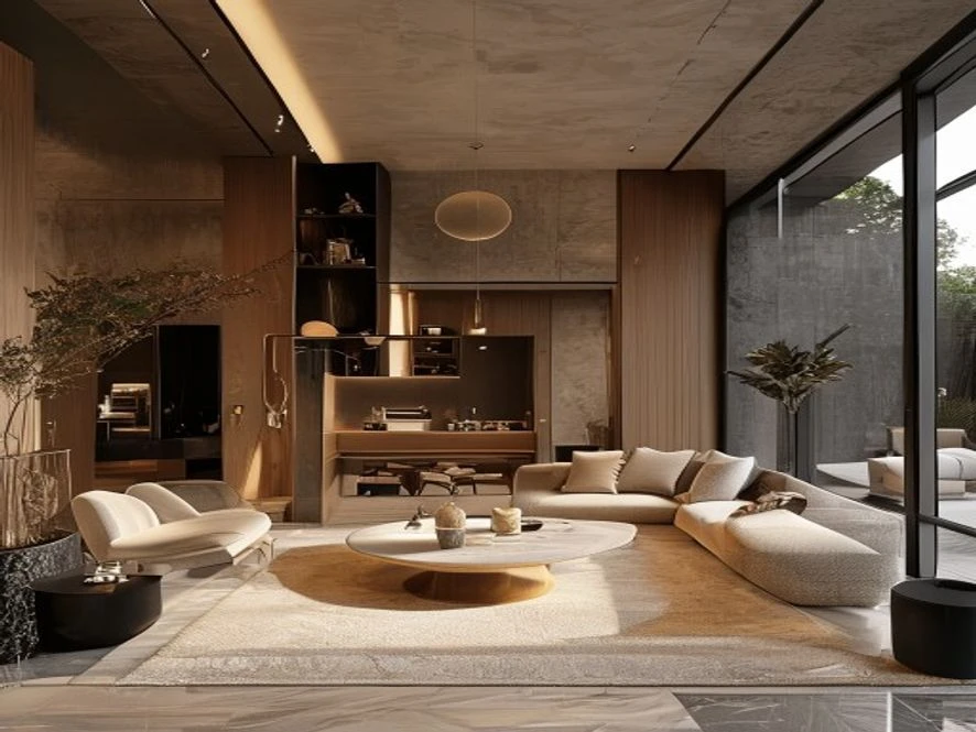Mẫu thiết kế nội thất phòng khách 40m2 có phòng tắm kín đáo
