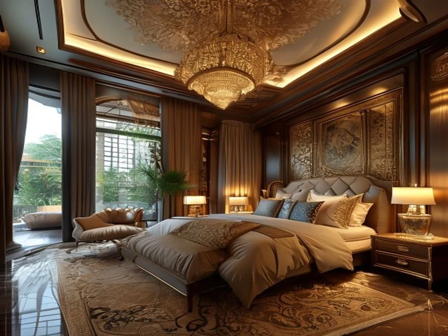 Mẫu thiết kế nội thất phòng ngủ 12m2 phong cách Indochine sang trọng