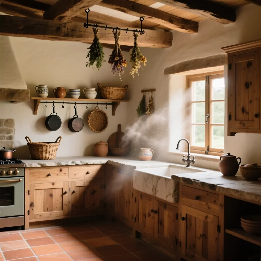 Không gian nội thất nhà cấp 4 phong cách Rustic mộc mạc với gỗ và đá