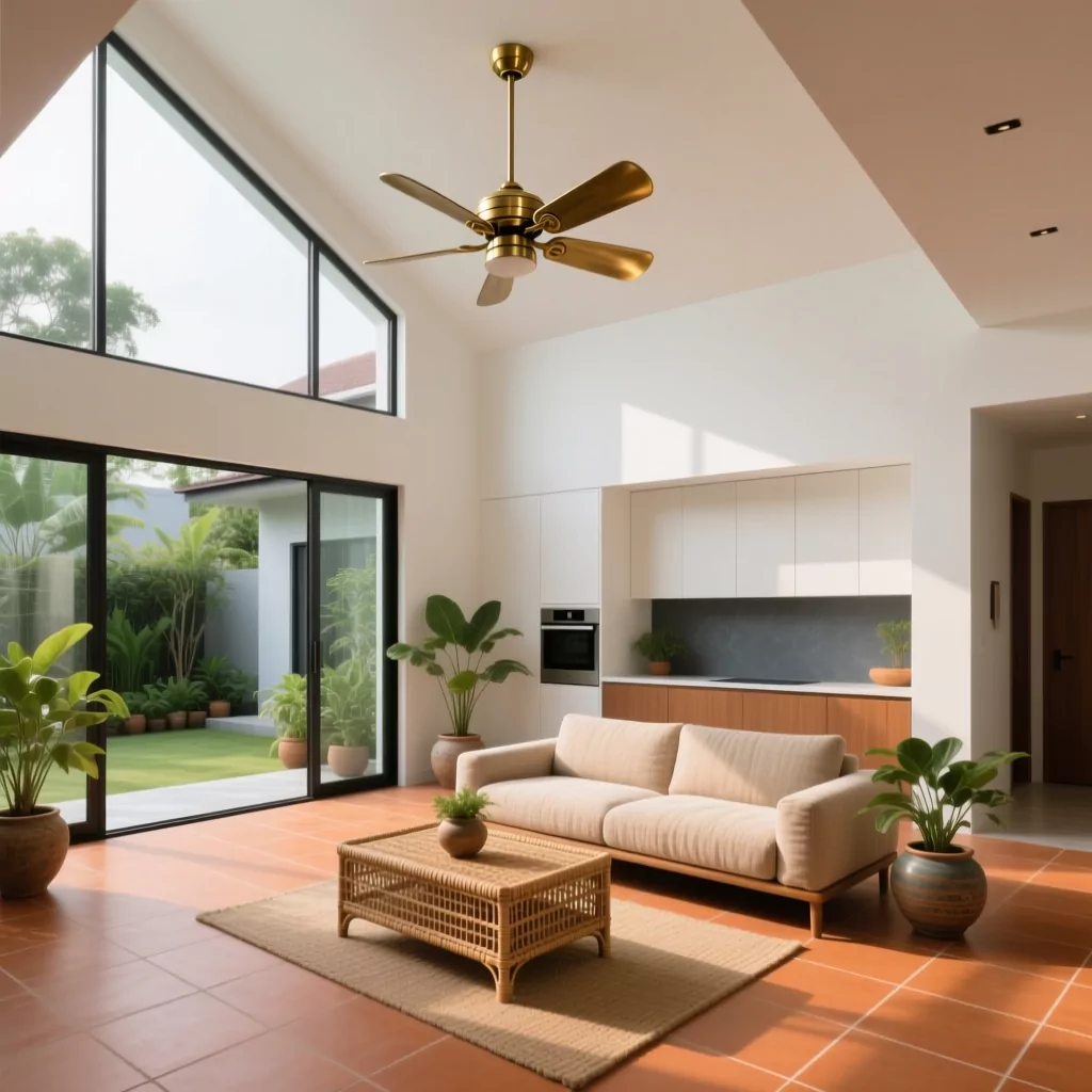 Mẫu nhà cấp 4 đẹp với nội thất phòng khách hiện đại thông thoáng