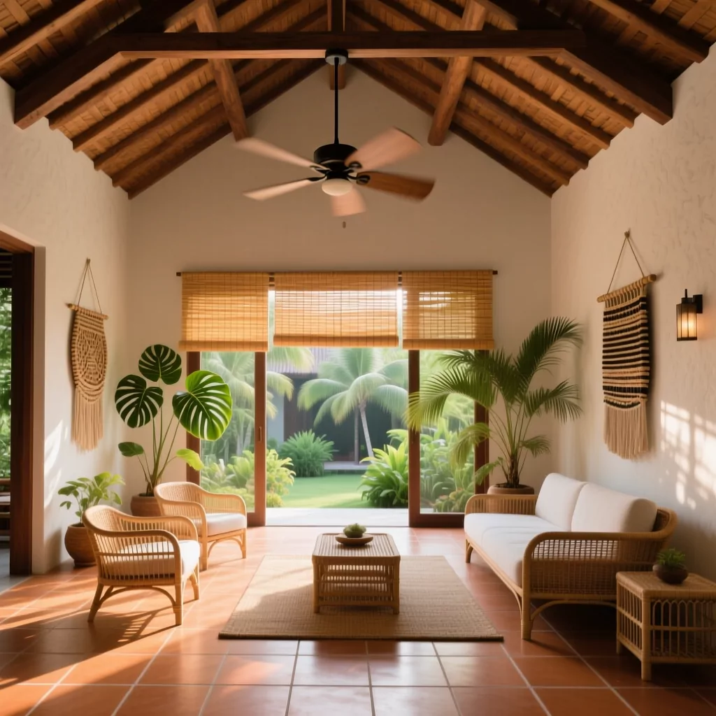 Không gian nội thất nhà cấp 4 phong cách Tropical xanh mát