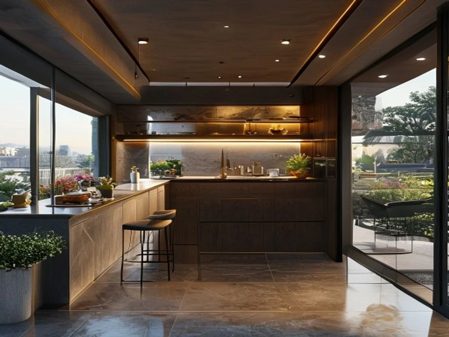 Nội thất phòng bếp 10m2 mở ra ban công