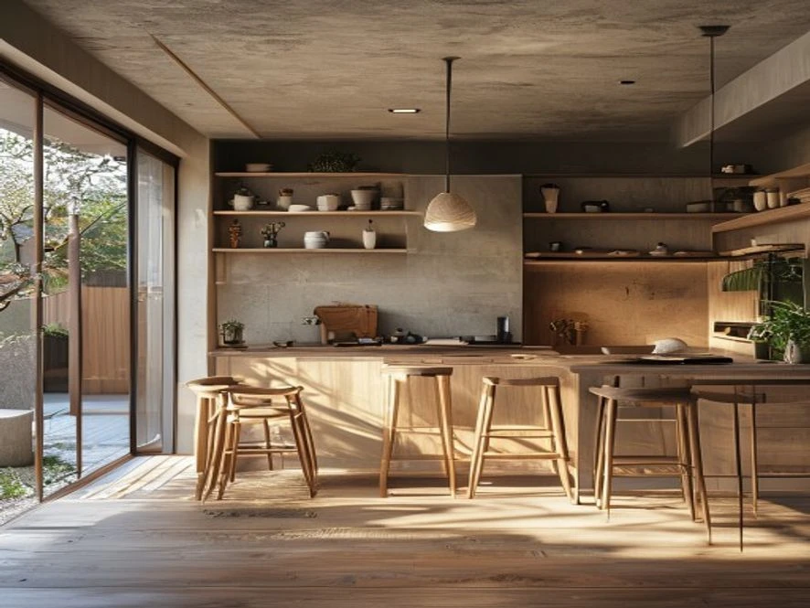 Nội thất phòng bếp 12m2 phong cách Japandi bình yên thư thái