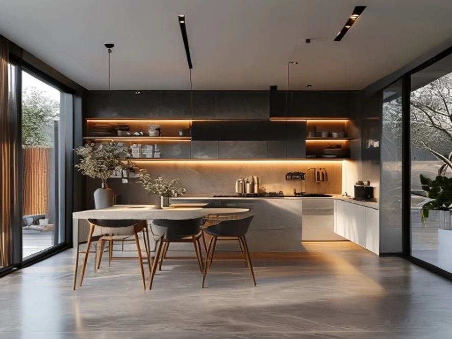 Nội thất phòng bếp 12m2 phong cách tối giản gọn gàng hiện đại