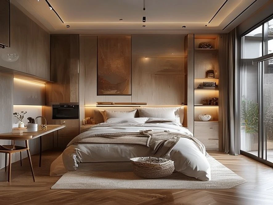 Nội thất phòng bếp 20m2 kết hợp phòng ngủ