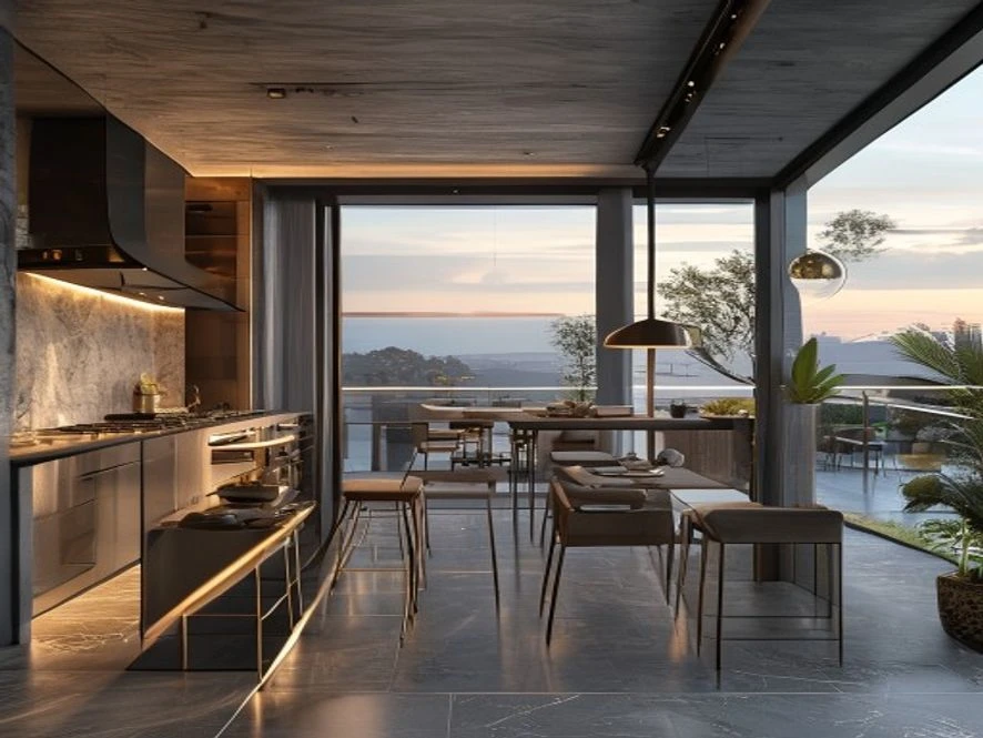 Nội thất phòng bếp 20m2 mở ra ban công