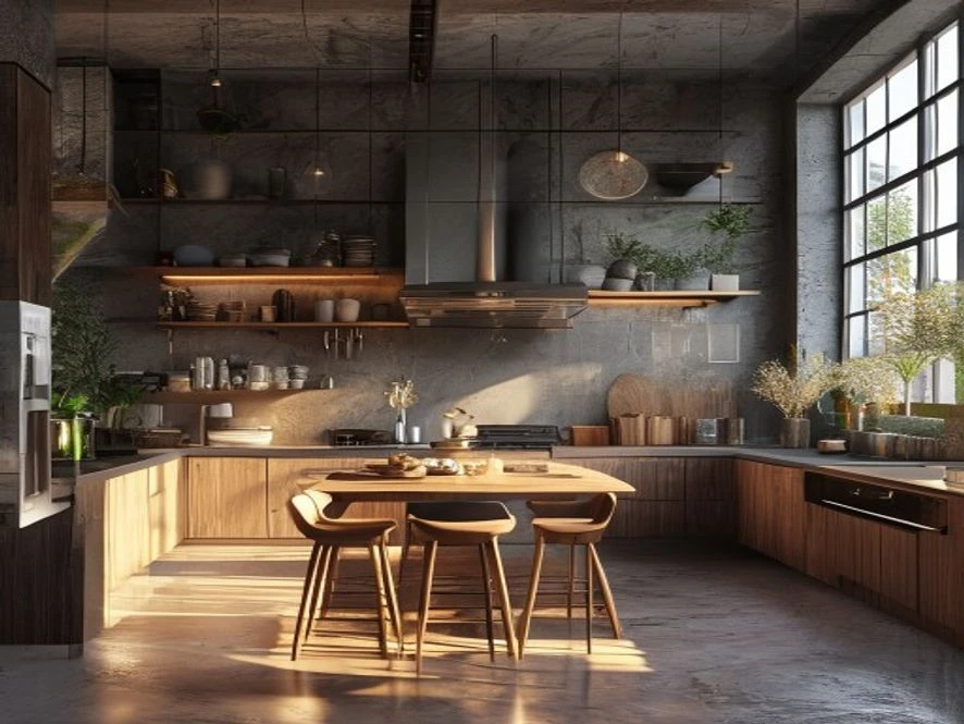 Nội thất phòng bếp 20m2 phong cách công nghiệp