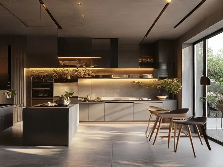 Nội thất phòng bếp 20m2 phong cách tối giản hiện đại