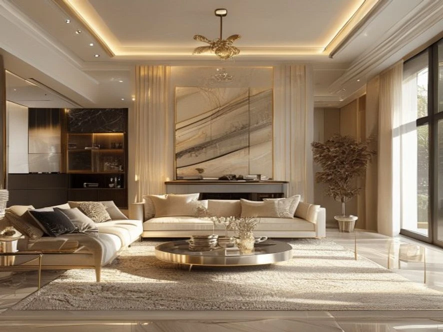 Nội thất phòng khách 20m2 tông màu sáng sang trọng