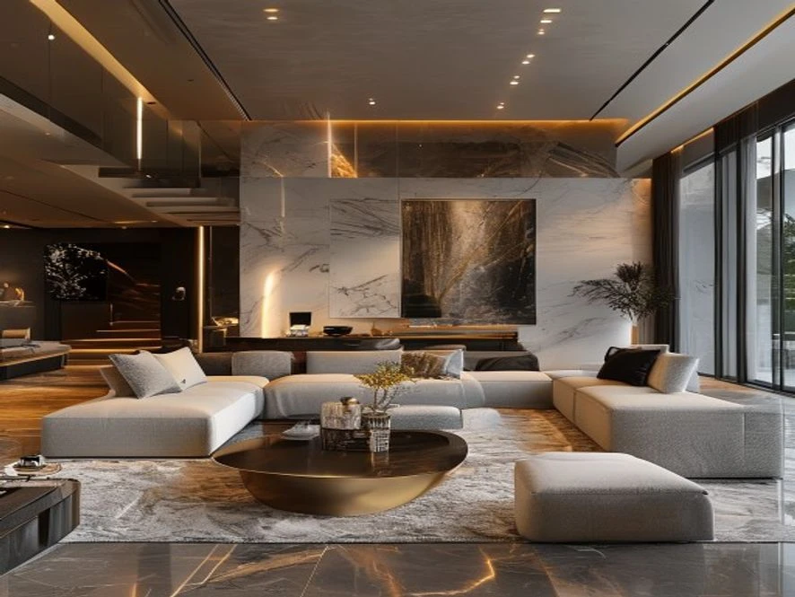 Nội thất phòng khách 25m2 sang trọng với phong cách Modern Luxury