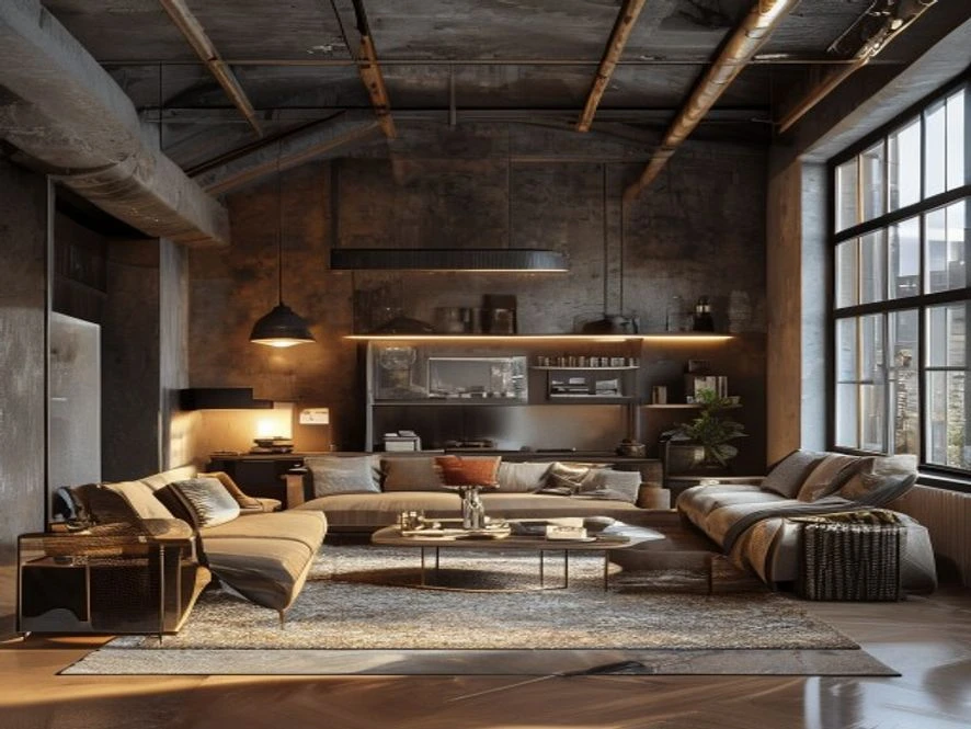 Nội thất phòng khách 40m2 phong cách Industrial công nghiệp