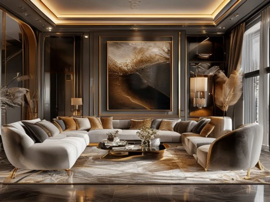 Nội thất phòng khách 40m2 phong cách Luxury sang trọng