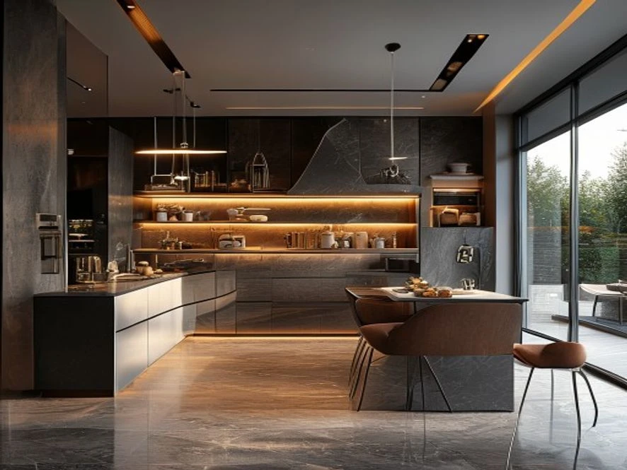 Phòng bếp 25m2 đẹp mắt với chất liệu cao cấp trong thiết kế nội thất