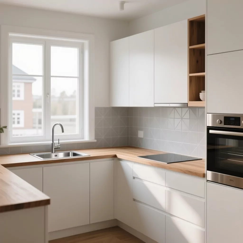 Phòng bếp đẹp đơn giản phong cách Scandinavian chữ L