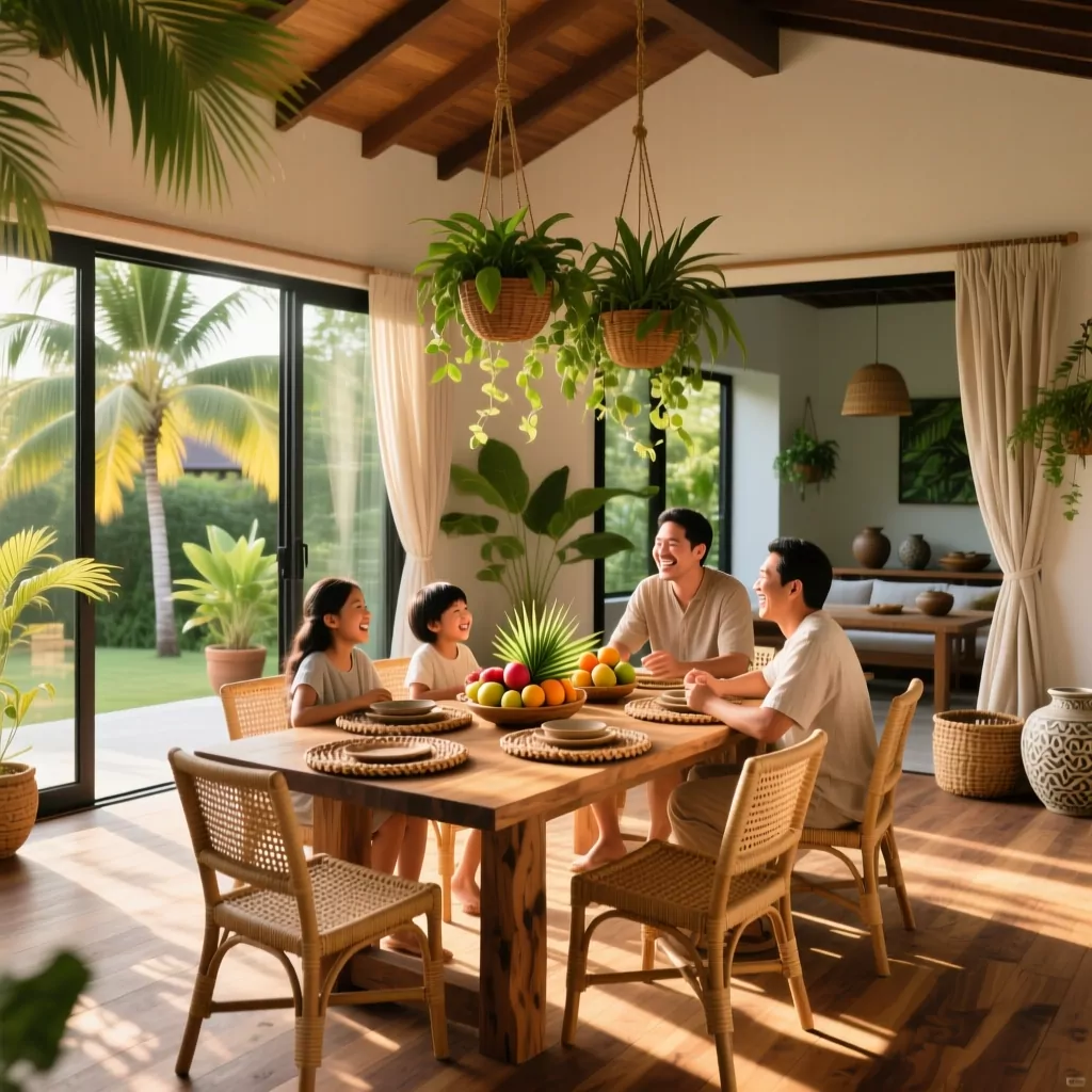Thiết kế bếp đơn giản kết nối sân vườn phong cách Tropical