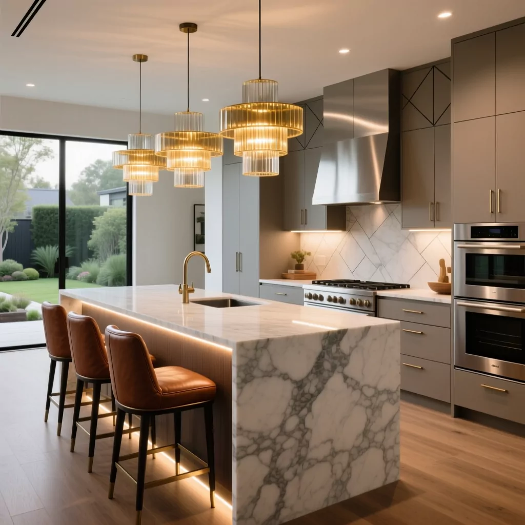 Nhà bếp đẹp đơn giản có đảo bếp sang trọng