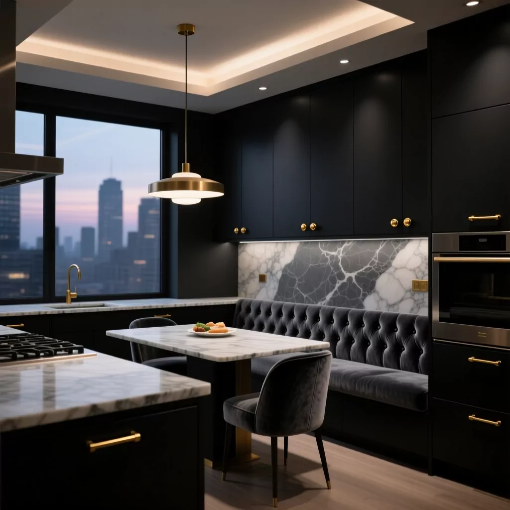Thiết kế bếp đơn giản tông màu đen huyền bí