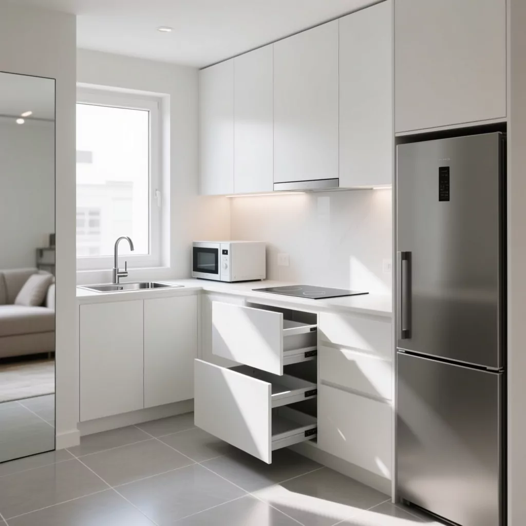 Mẫu bếp hiện đại mini trong phòng ngủ tiện nghi