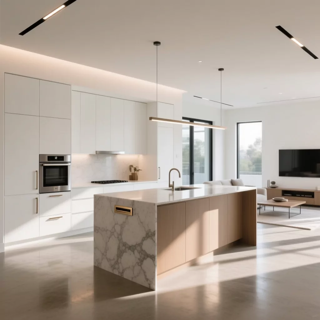 Thiết kế nội thất bếp nhà ống tông màu trắng tinh tế