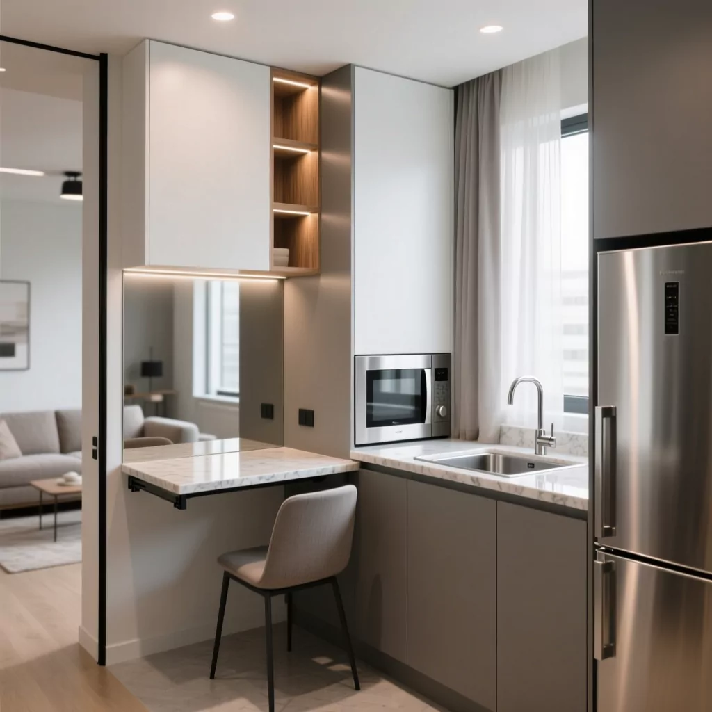 Bếp nhà ống nhỏ phong cách hiện đại tiện nghi