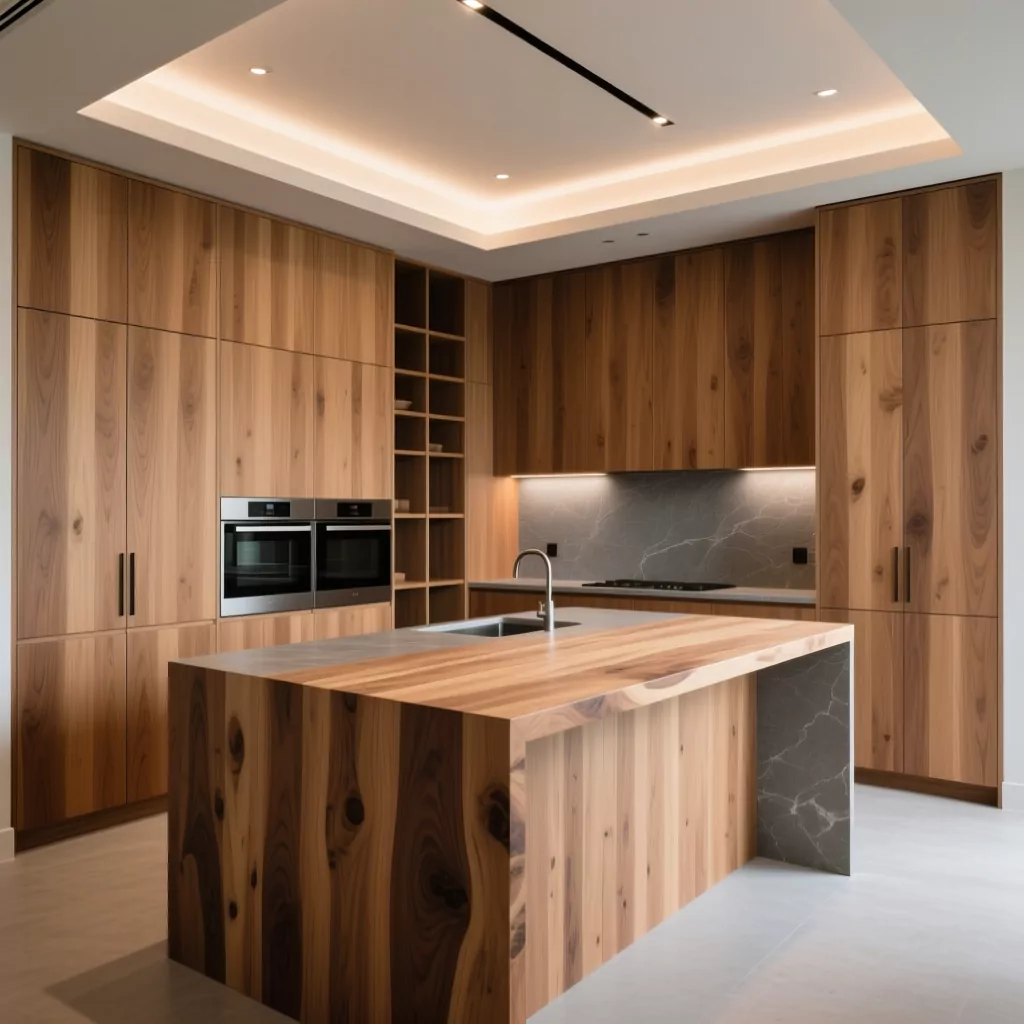 Nội thất bếp gỗ ấm cúng cho nhà ống