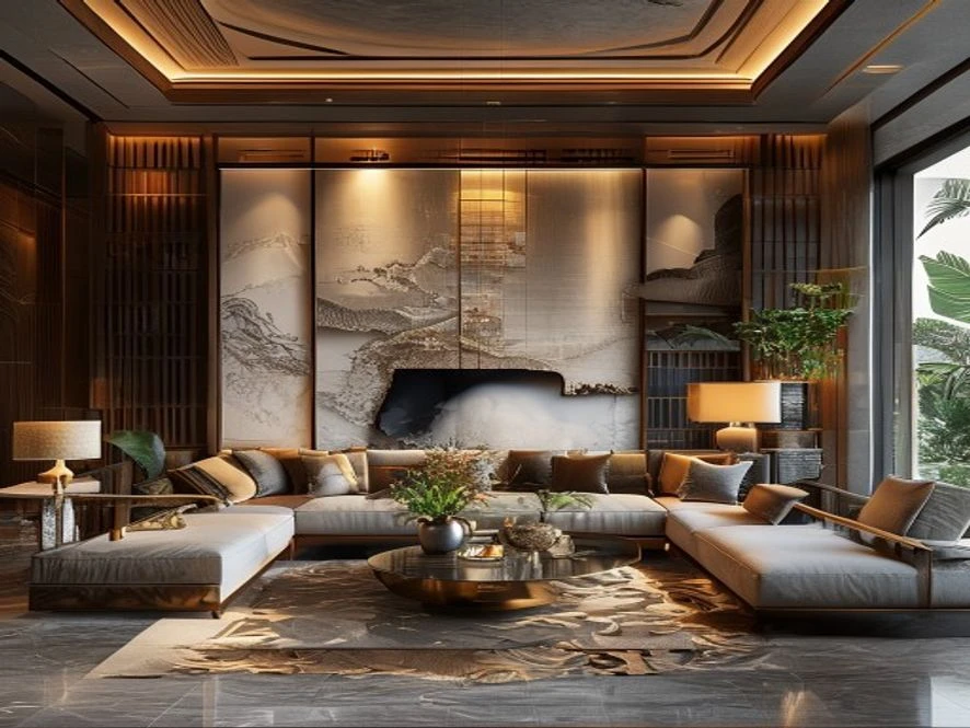 Phong cách Indochine nội thất phòng khách 20m2