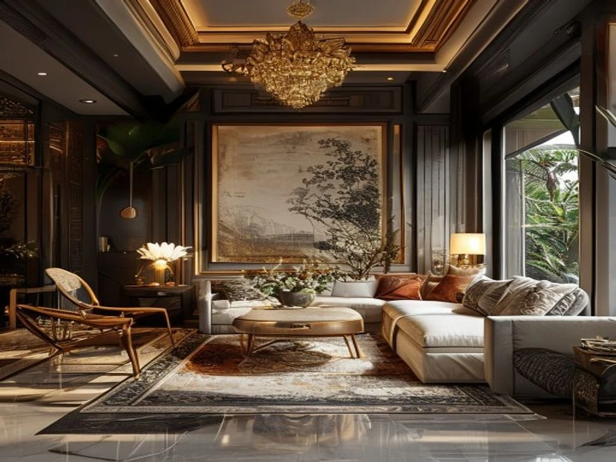 Phong cách Indochine trong thiết kế nội thất phòng khách 25m2