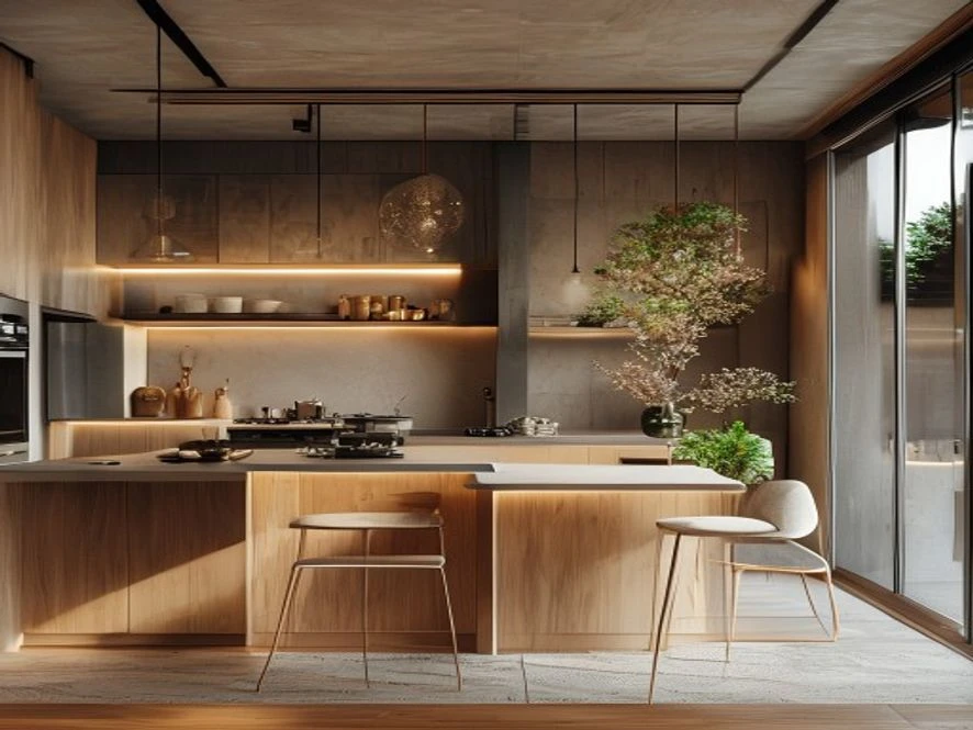 Phong cách Japandi cho mẫu nội thất phòng bếp 12m2 đẹp
