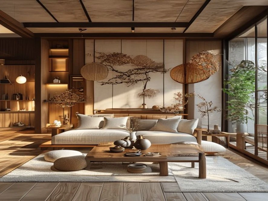 phong cách japandi mẫu nội thất phòng khách 15m2 đẹp
