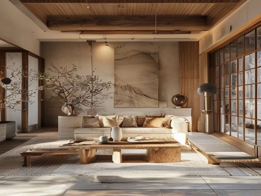 phong cách japandi nhật bản cho mẫu nội thất phòng khách 20m2 đẹp