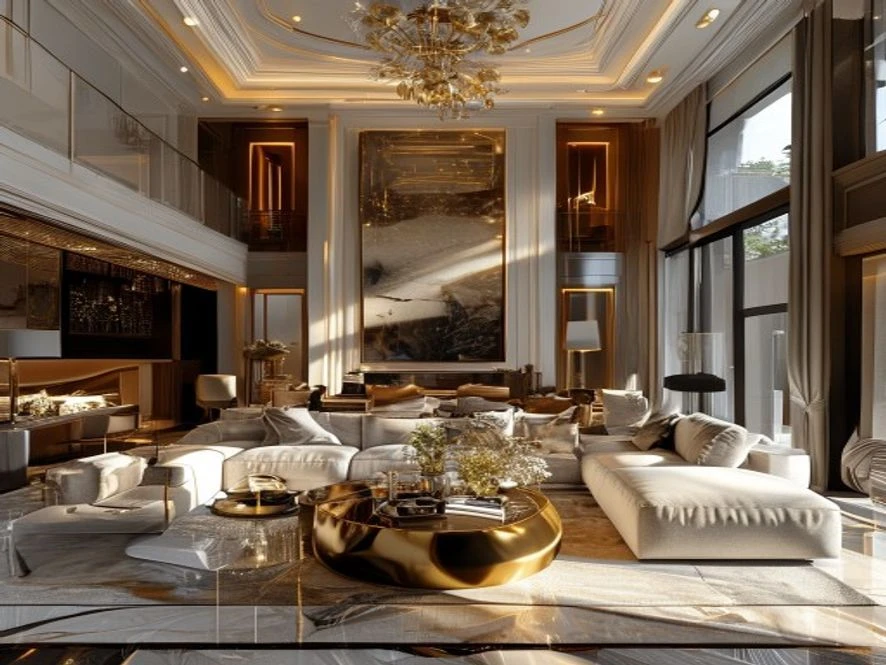 Phong cách Luxury trong mẫu nội thất phòng khách 40m2 đẹp