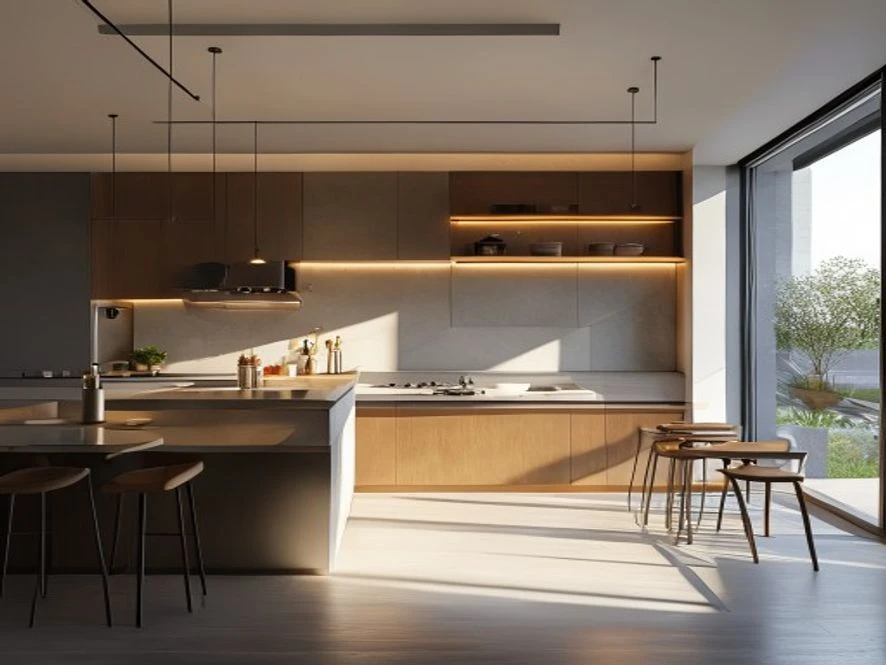 Phong cách Minimalism trong mẫu nội thất phòng bếp 12m2 đẹp