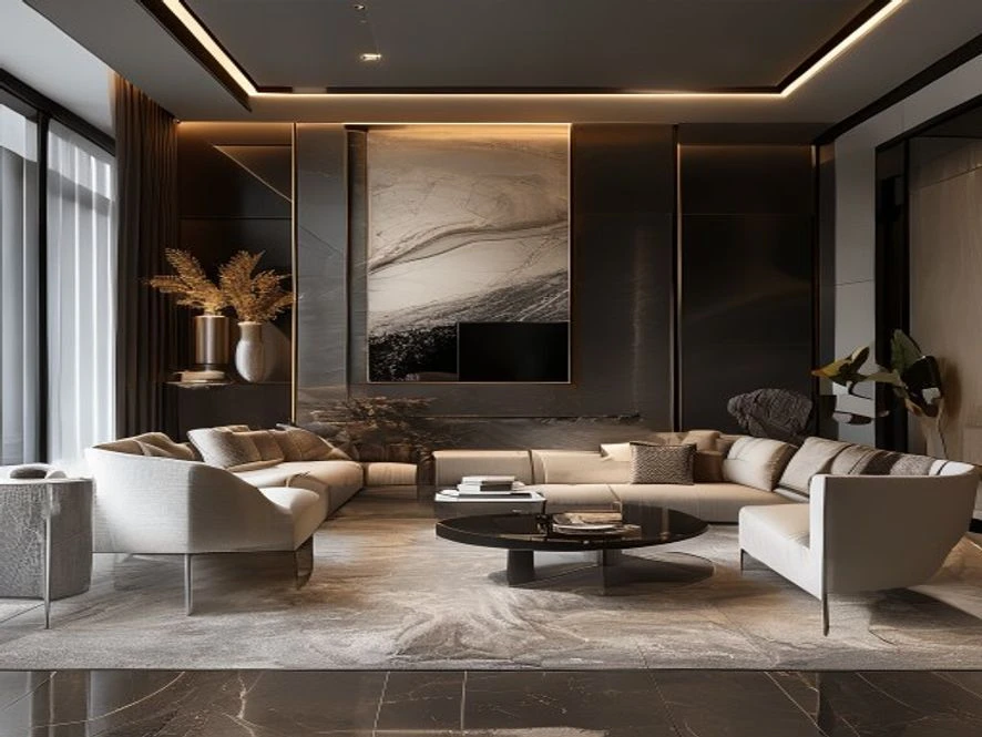 phong cách modern luxury mẫu nội thất phòng khách 15m2 đẹp