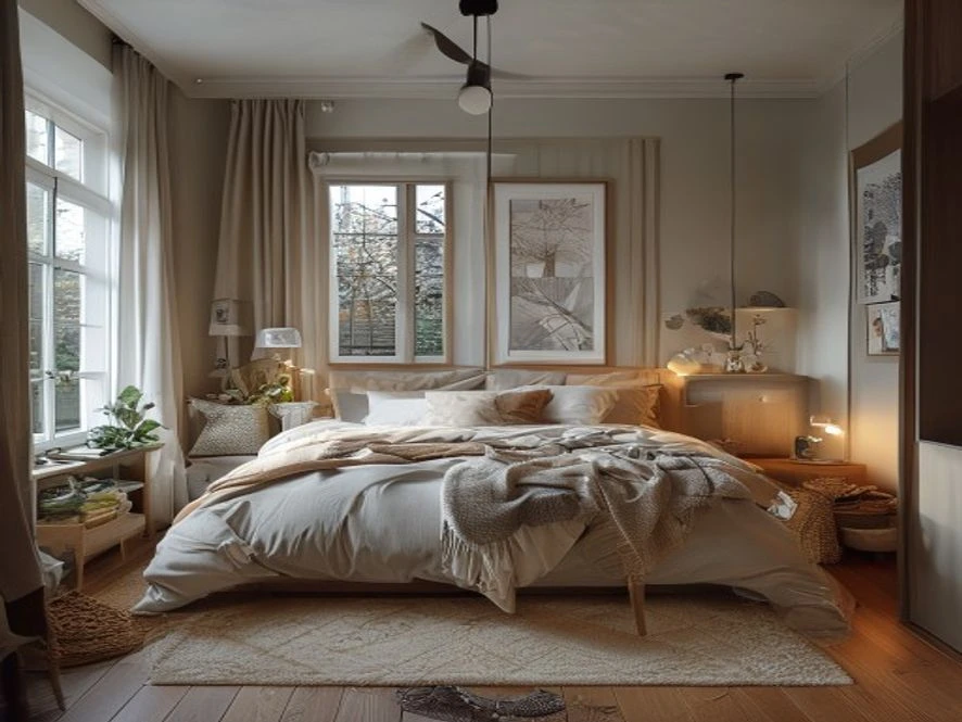 Phong cách Scandinavia ấm cúng cho nội thất phòng ngủ 16m2