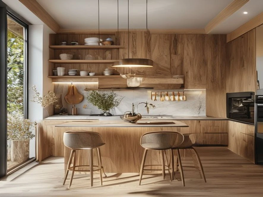 Phong cách Scandinavian trong nội thất phòng bếp 25m2 với gỗ tự nhiên và hệ thống lưu trữ thông minh