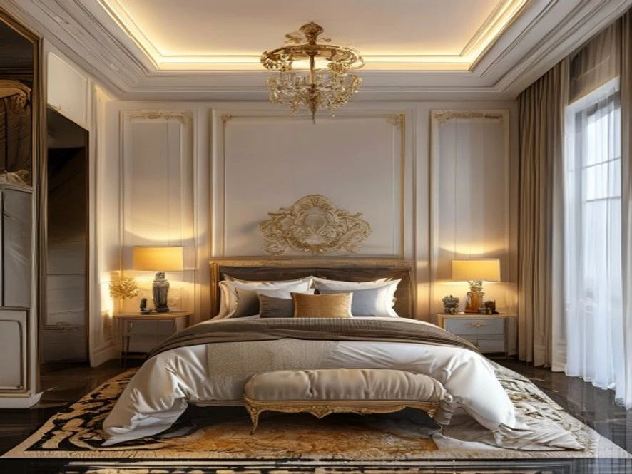 Phong cách tân cổ điển sang trọng cho thiết kế nội thất phòng ngủ 16m2