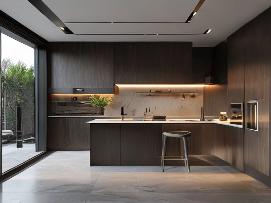 Phong cách thiết kế nội thất phòng bếp 12m2 hiện đại tối giản