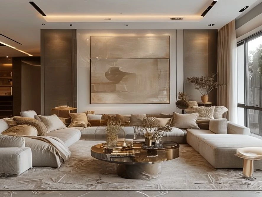 phòng khách 20m2 thẩm mỹ hiện đại sang trọng với tông màu trung tính