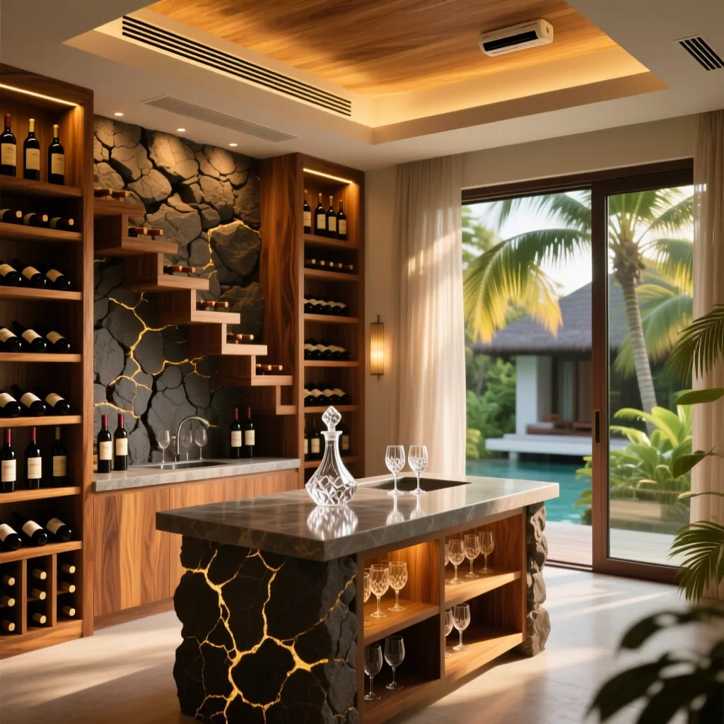 Phòng khách biệt thự đẹp tích hợp hầm rượu vang đẳng cấp